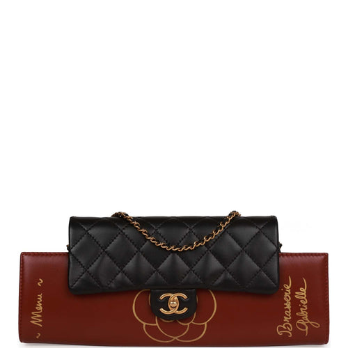 Pre-owned Chanel Classic Flap Gabrielle Brasserie Menu Clutch Burgundy and Black Lambskin Antique Gold Hardware