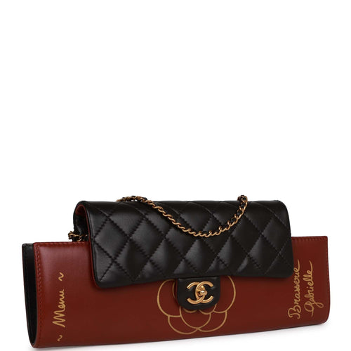 Pre-owned Chanel Classic Flap Gabrielle Brasserie Menu Clutch Burgundy and Black Lambskin Antique Gold Hardware