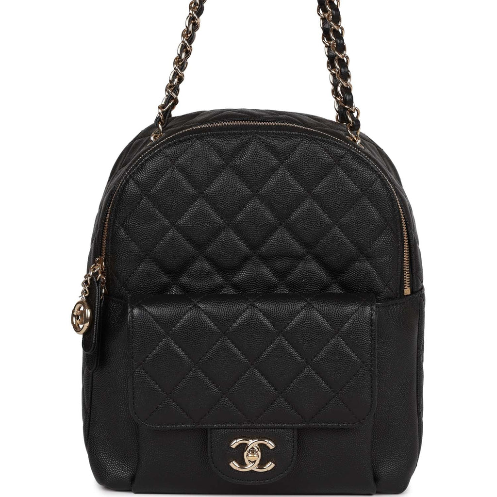 authentic chanel black quilted leather large backpack Chanel Large Backpack Black Caviar Light Gold Hardware