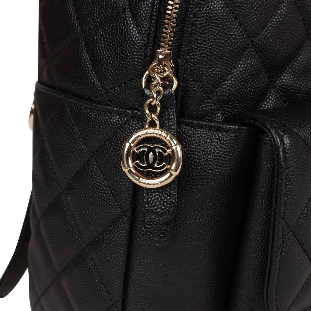 authentic chanel black quilted leather large backpack Chanel Large Backpack Black Caviar Light Gold Hardware