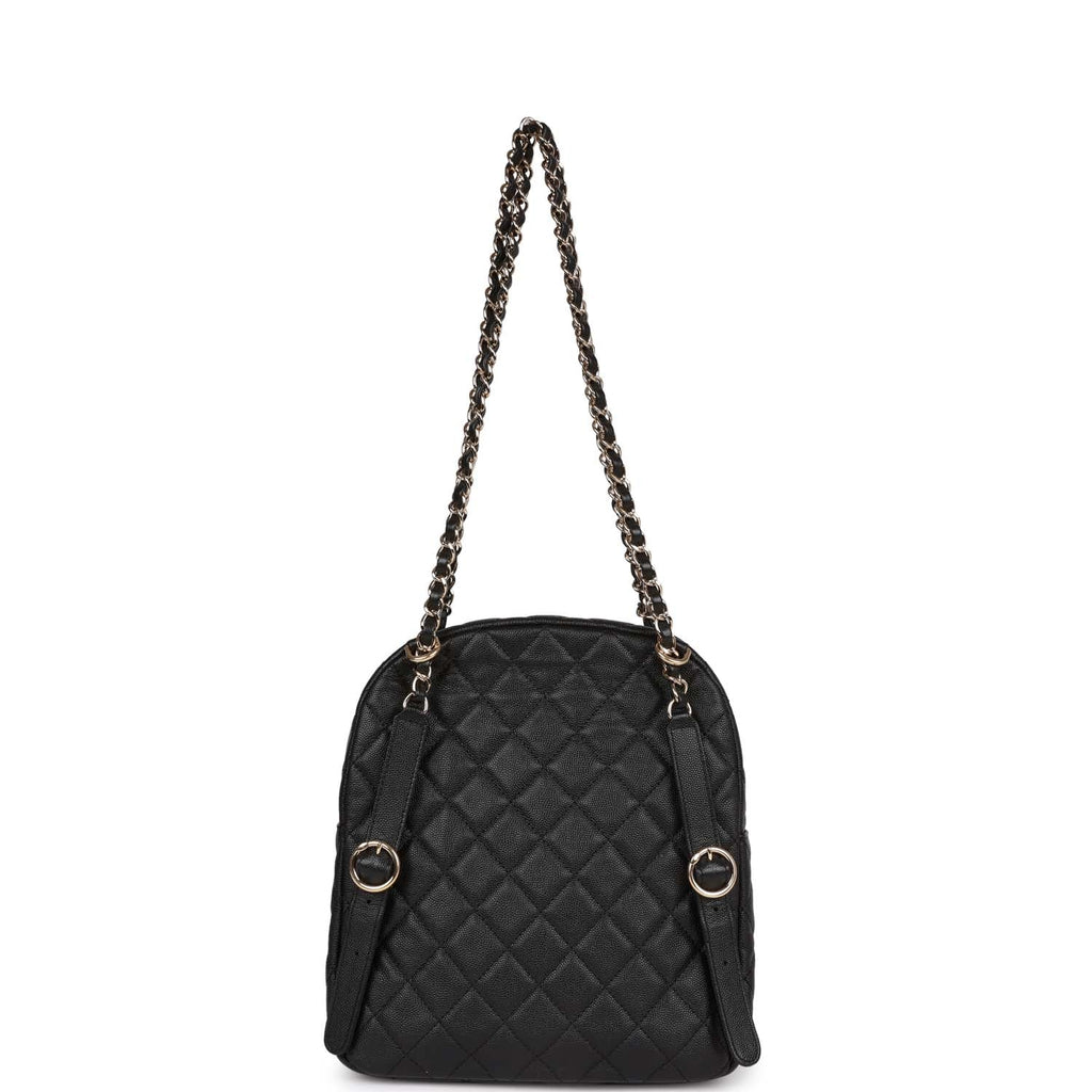 authentic chanel black quilted leather large backpack Chanel Large Backpack Black Caviar Light Gold Hardware