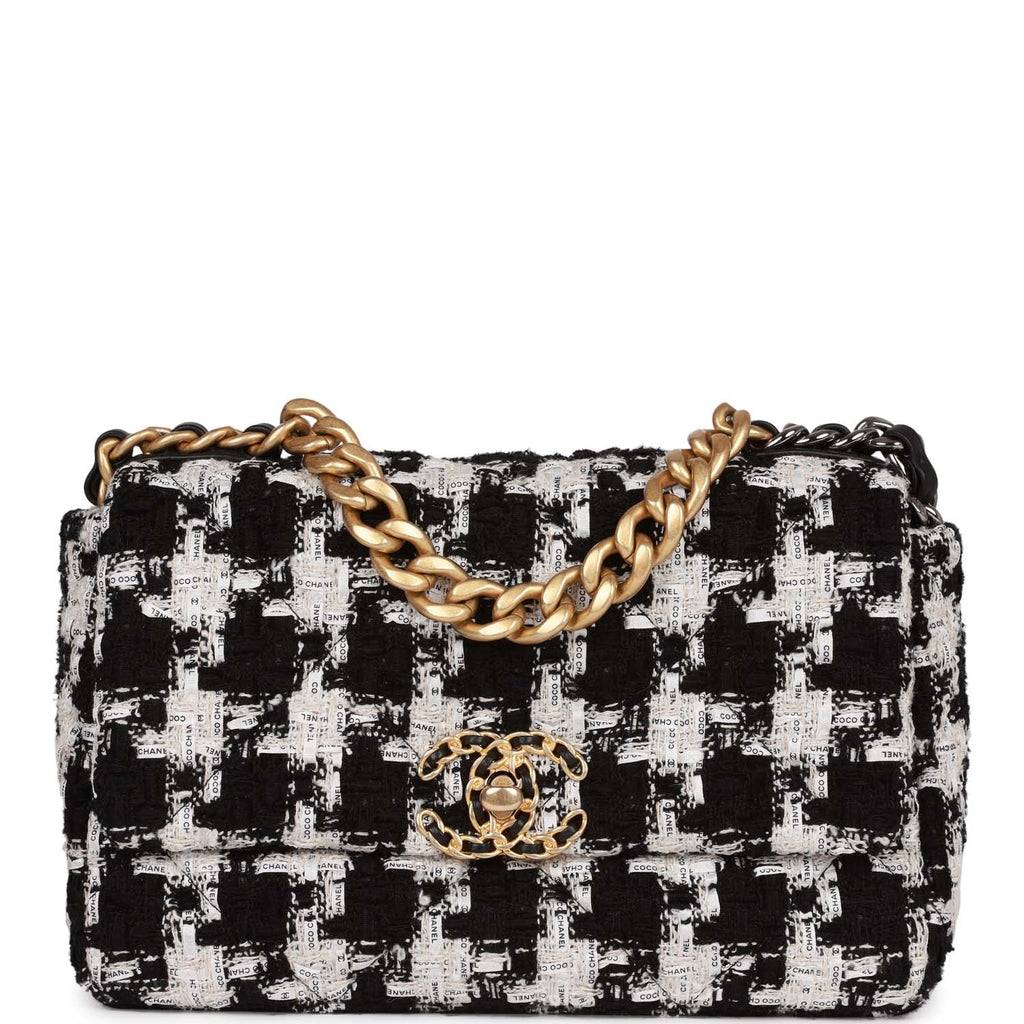 Chanel 19 Houndstooth Navy White Large Flap bag - AWC1406