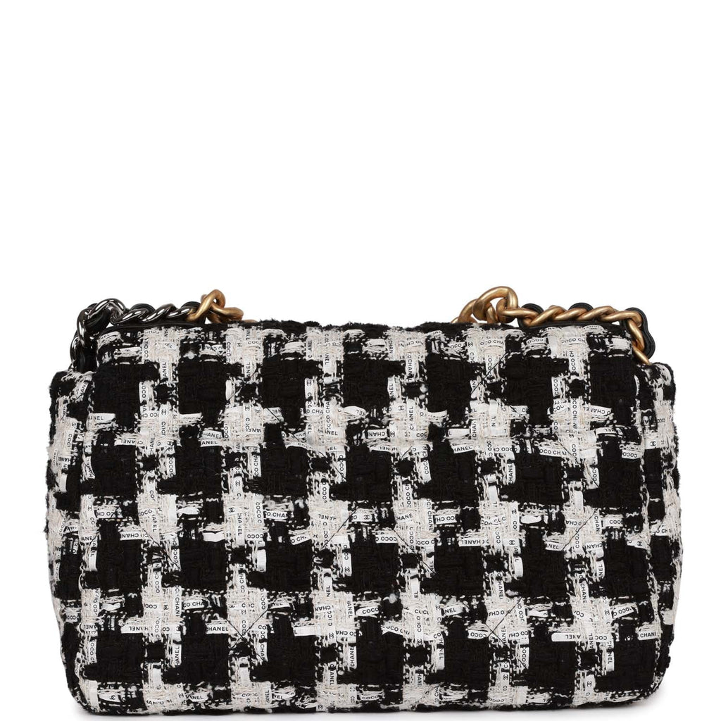 Pre-owned Chanel Medium 19 Flap Bag Black and White Tweed Mixed