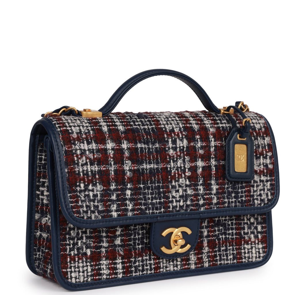 Chanel Multicolor Tweed School Memory Top Handle Flap Bag Small
