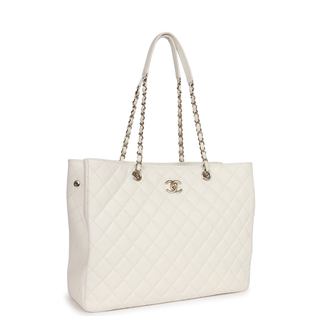 Pre-owned Chanel Large Classic Timeless Tote White Caviar Light Gold  Hardware