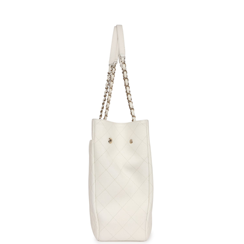 chanel white quilted tote handbag