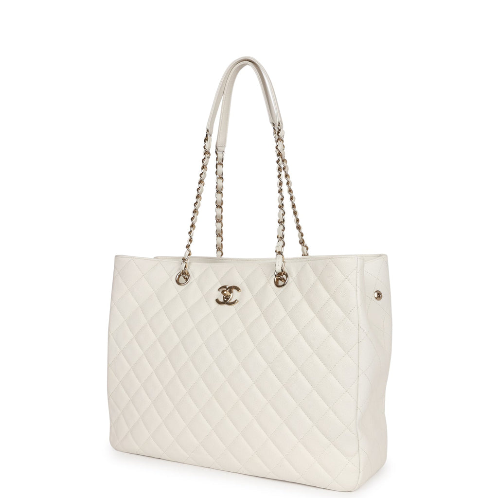 Pre-owned Chanel Large Classic Timeless Tote White Caviar Light Gold Hardware