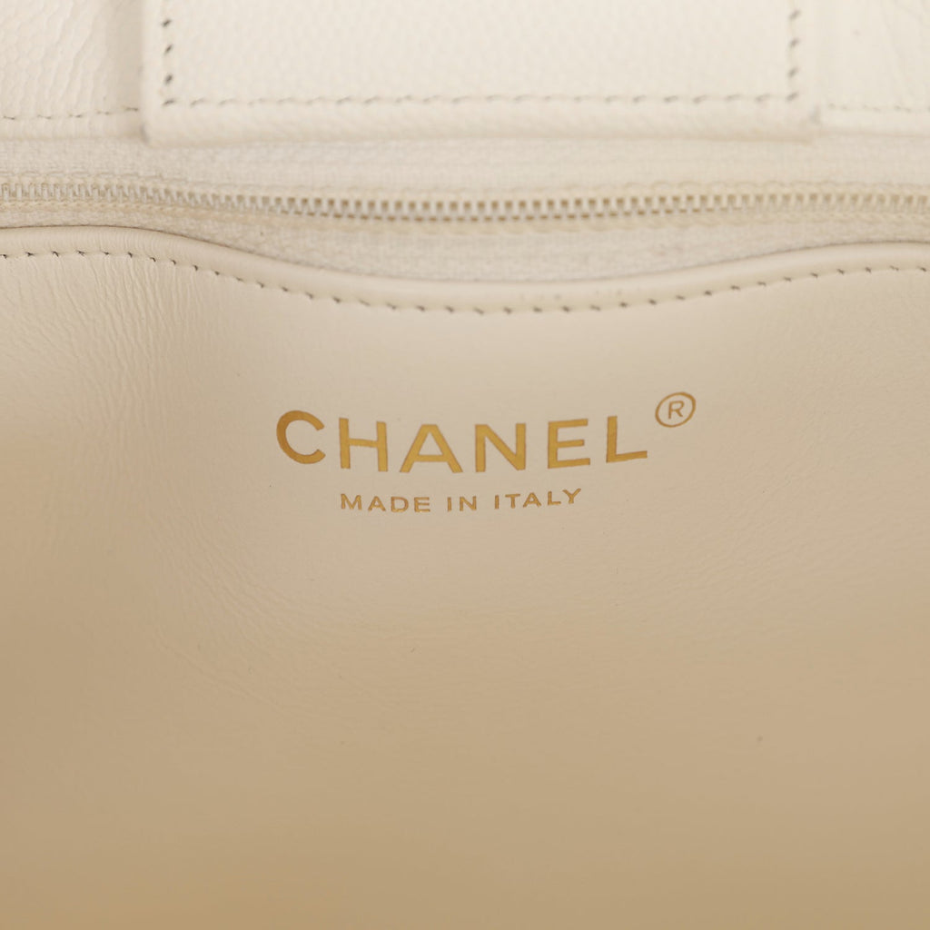CHANEL Caviar Leather Cerf Executive Shopper Tote White Silver