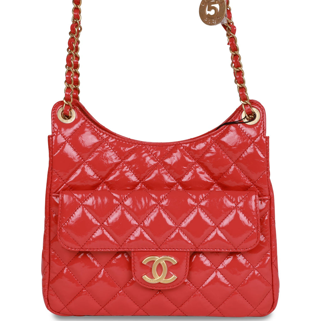 Chanel Quilted CC Hobo Bag Red Shiny Crumpled Calfskin Antique Gold Ha –  Madison Avenue Couture