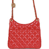 Hobo handbag, Shiny crumpled calfskin & gold-tone metal, red — Fashion