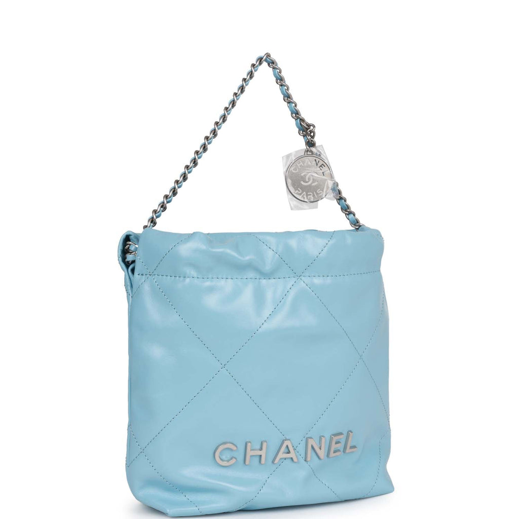Chanel Mini 22 Bag Light Blue Calfskin Silver Hardware – Madison
