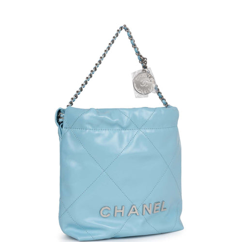 Chanel Light Blue Quilted Lambskin Bucket Bag Light Blue Enamel and Gold Hardware, 2022 (Like New)