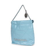 Chanel Mini 22 Bag Light Blue Calfskin Silver Hardware