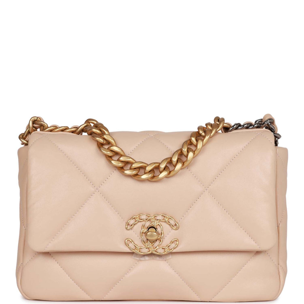 CHANEL Lambskin Quilted Medium Chanel 19 Flap White 1242947