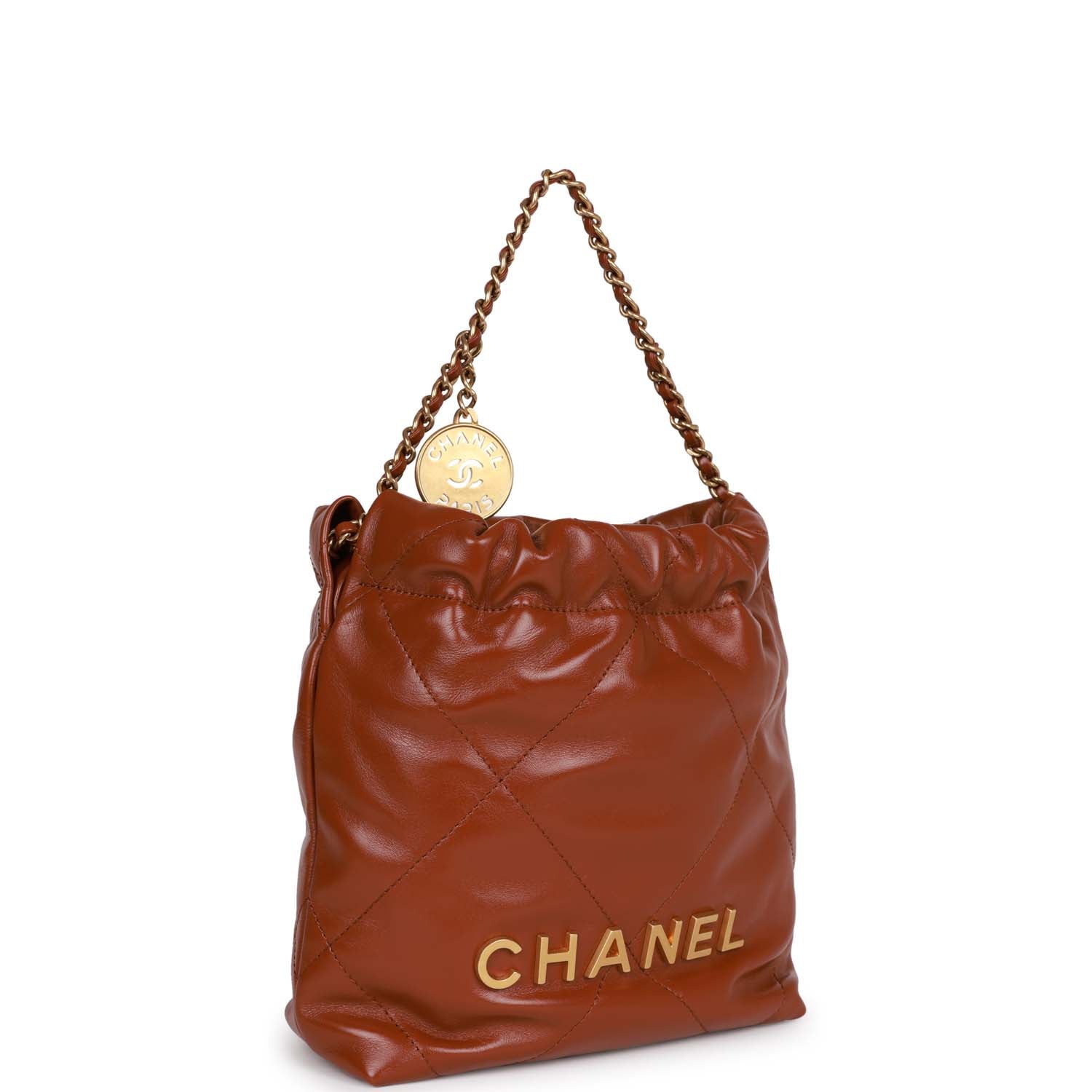 SHOULDER BAG 25 IN BRONZE BROWN CALFSKIN GOLD HARDWARE