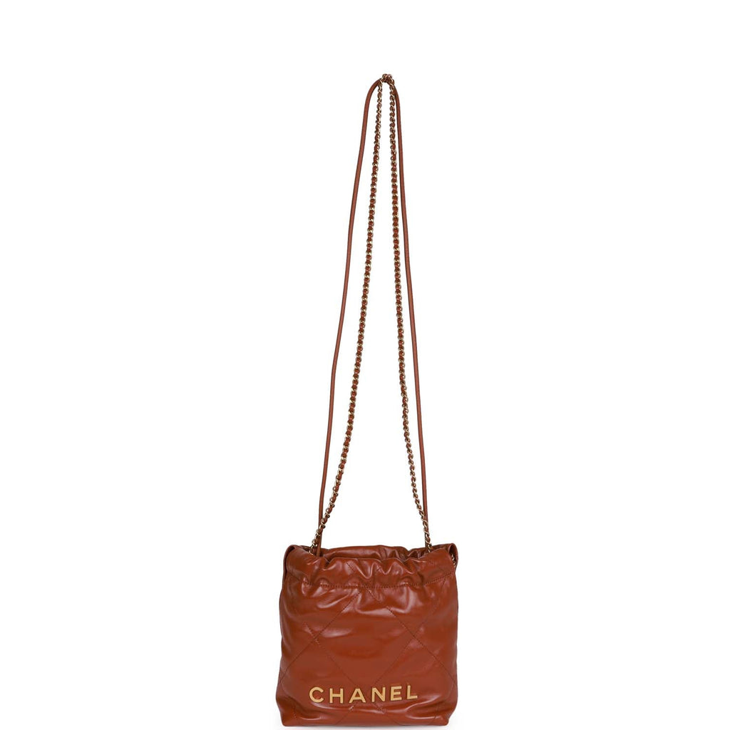 Chanel 22 mini hobo bag gold-tan calfskin