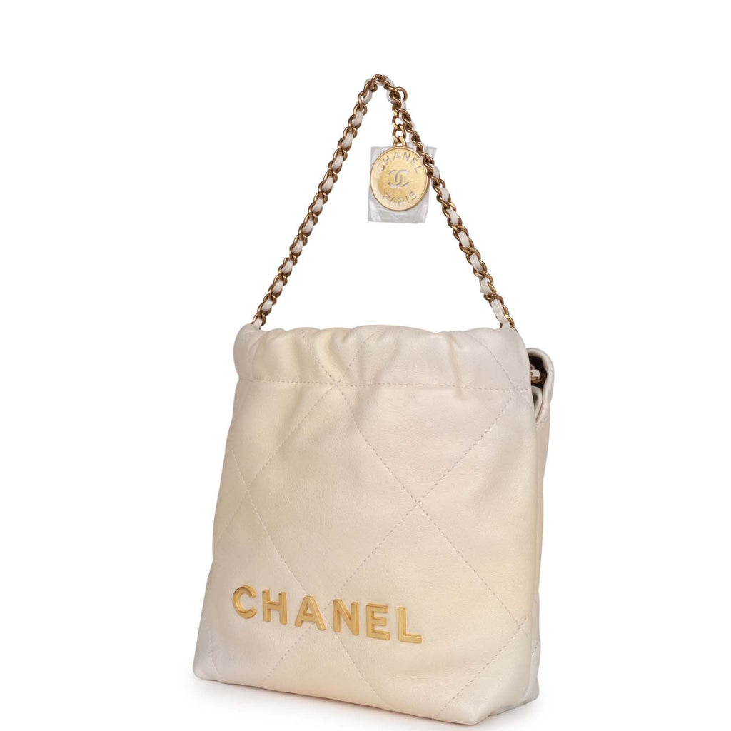 Chanel Mini 22 Bag Champagne Iridescent Calfskin Gold Hardware