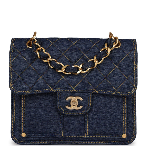 Chanel Square Flap Bag Denim Aged Gold Hardware 23S – Coco