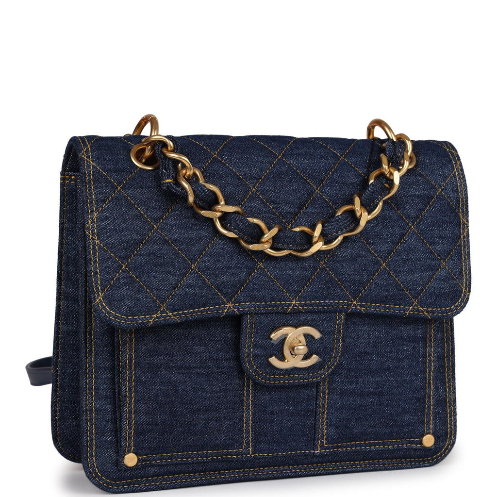 Chanel Square Flap Backpack Blue Denim Antique Gold Hardware – Madison  Avenue Couture