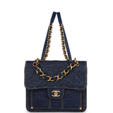 Chanel Square Flap Backpack Blue Denim Antique Gold Hardware