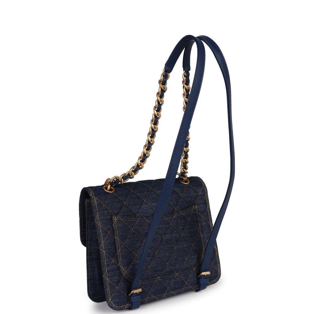 Chanel Square Flap Backpack Blue Denim Antique Gold Hardware – Madison  Avenue Couture