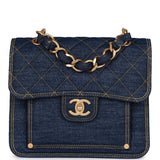 Chanel Square Flap Blue Denim Antique Gold Hardware