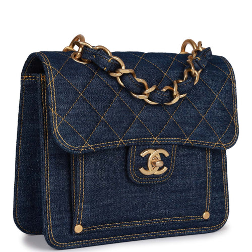 Chanel Square Flap Blue Denim Antique Gold Hardware