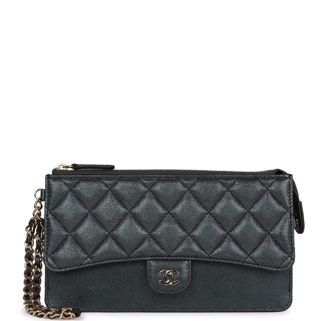 Chanel Classic Pouch with Handle Black Iridescent Caviar Gold Hardware