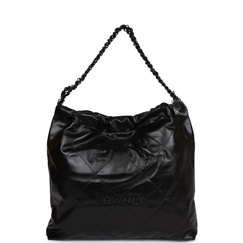 Chanel Medium 22 Bag SO Black Calfskin Aged Black Hardware