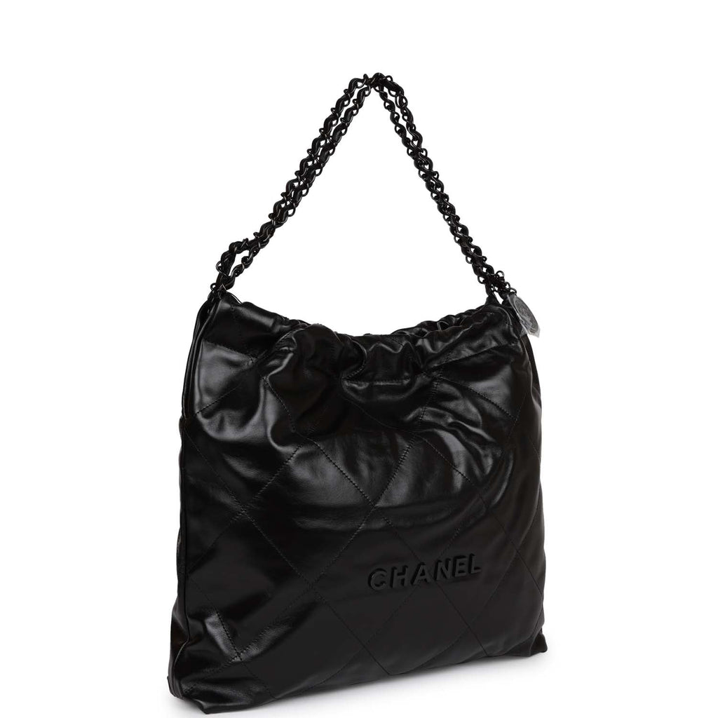 Chanel Medium 22 Bag SO Black Calfskin Aged Black Hardware