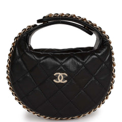 Chanel Chain Around Mini Pouch Black Lambskin Light Gold Hardware