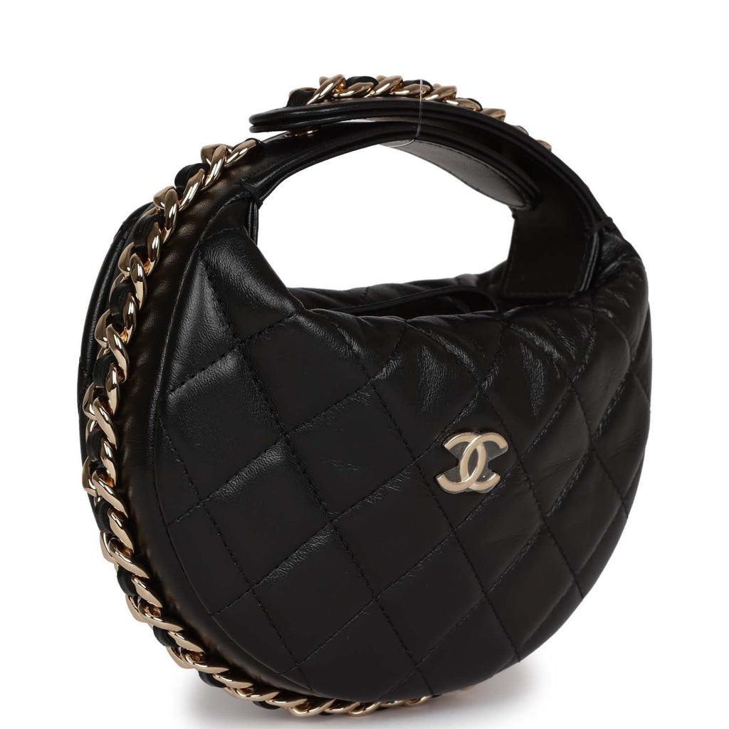 Chanel Black Quilted Lambskin Leather Chain Around Clutch with, Lot #58068