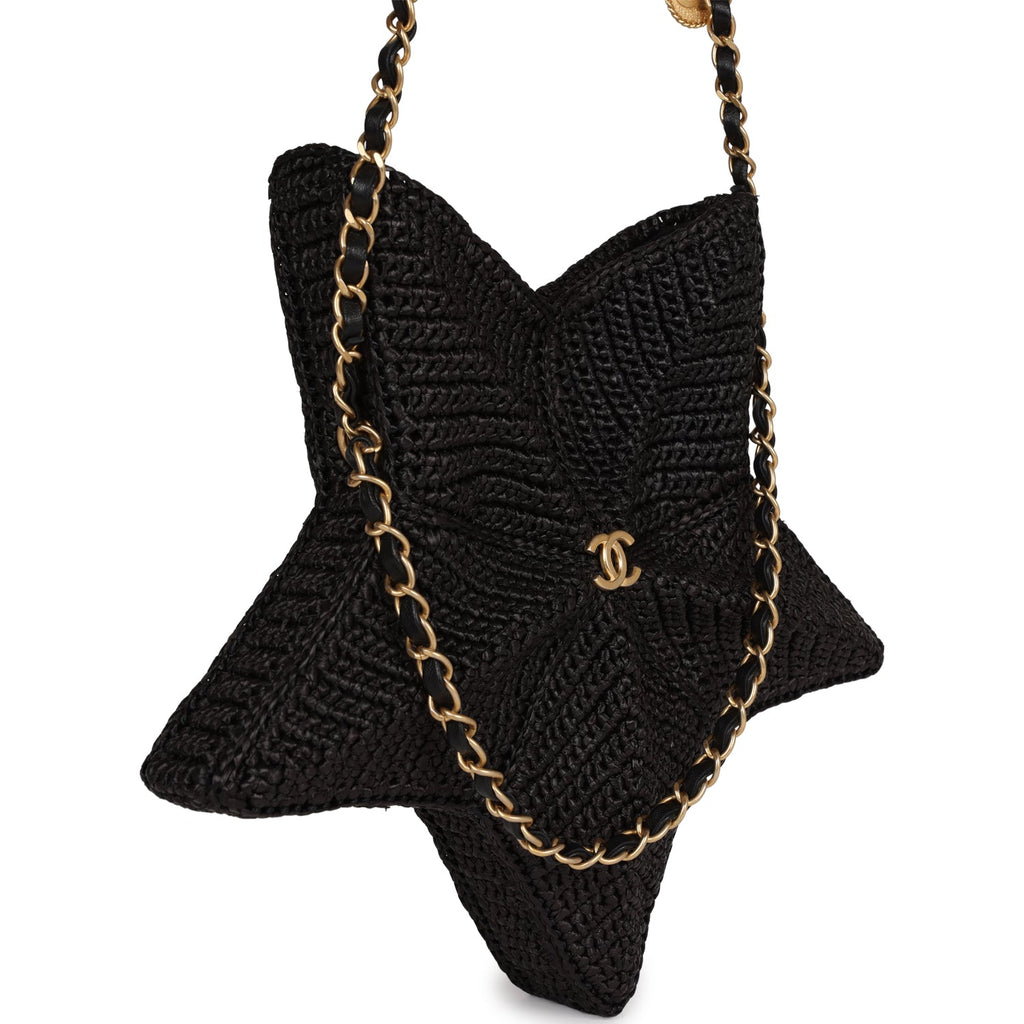 Chanel Star Coco Beach Bag Black Raffia Aged Gold Hardware – Madison Avenue  Couture
