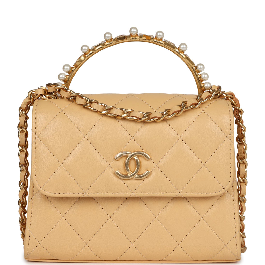 Chanel Clutch with Top Handle Beige Lambskin Antique Gold Hardware