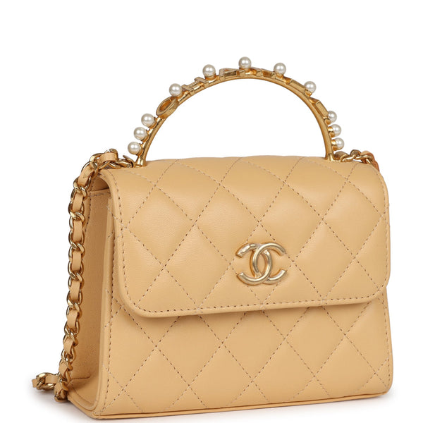 Chanel Clutch with Top Handle Beige Lambskin Antique Gold