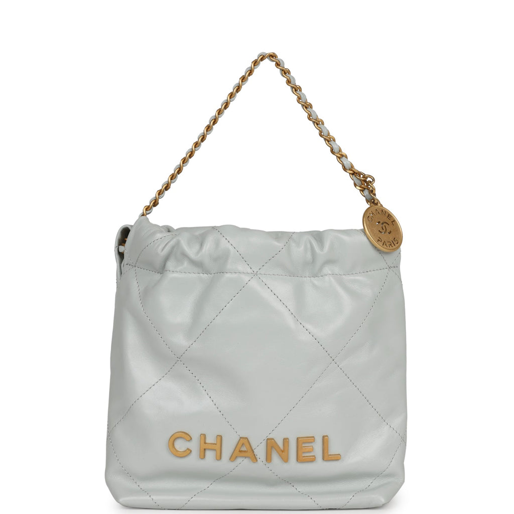CHANEL Shiny Calfskin Quilted Mini Chanel 22 Light Blue 1260480