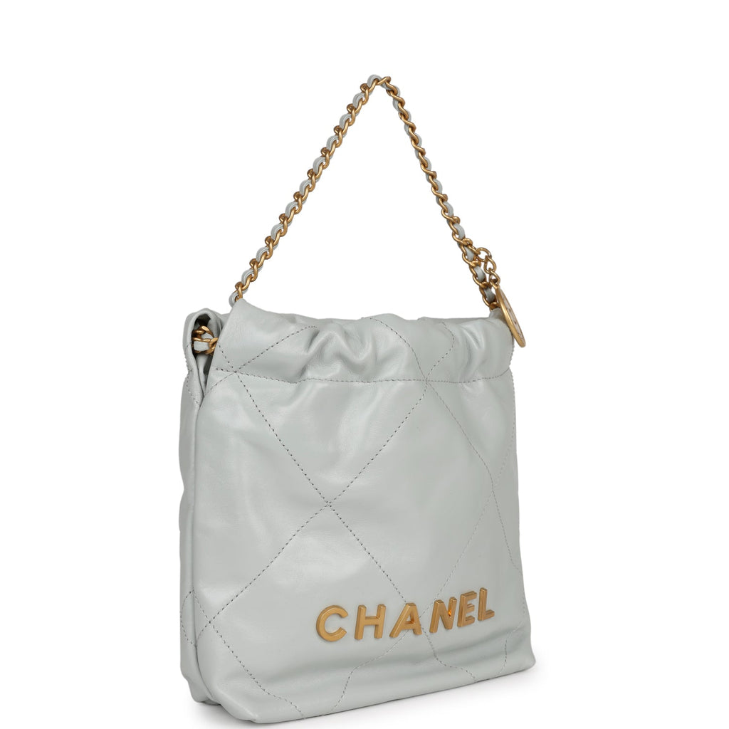Chanel Mini 22 Bag Light Blue Calfskin Gold Hardware