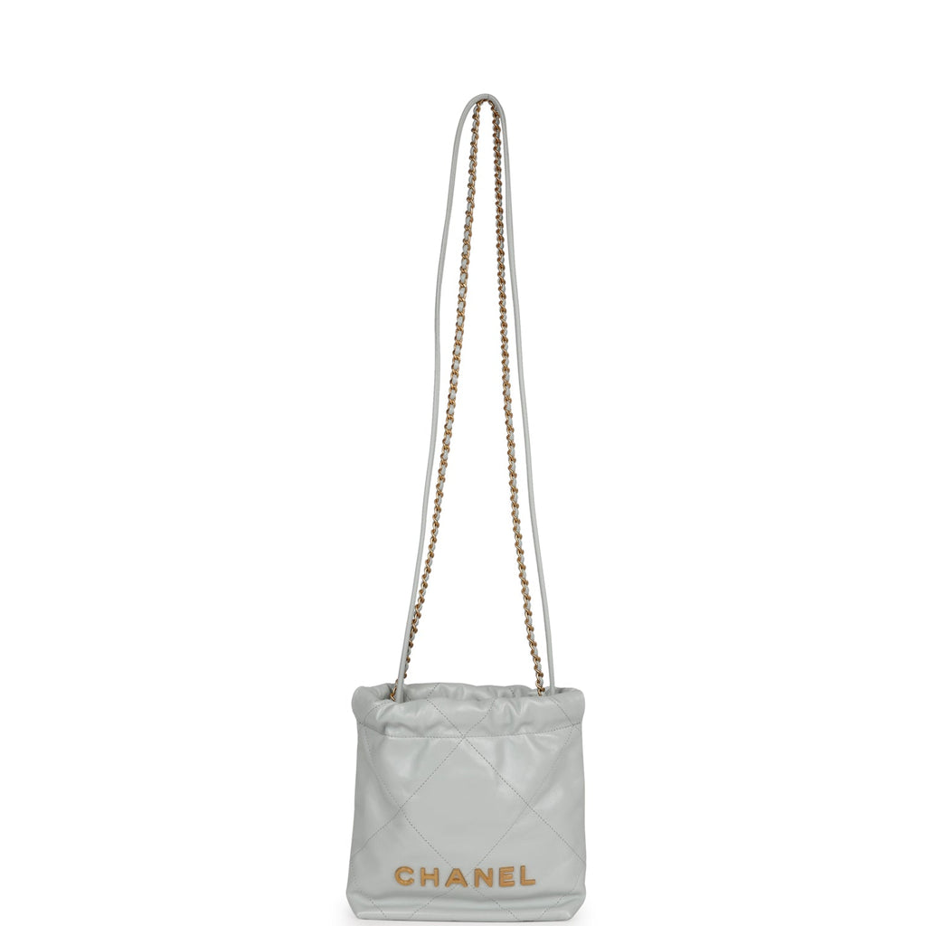 Chanel Light Blue Quilted Calfskin Mini 22 Bag Silver Hardware