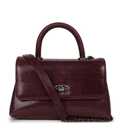 Pre-owned Chanel Mini Coco Handle Burgundy Lizard Ruthenium Hardware