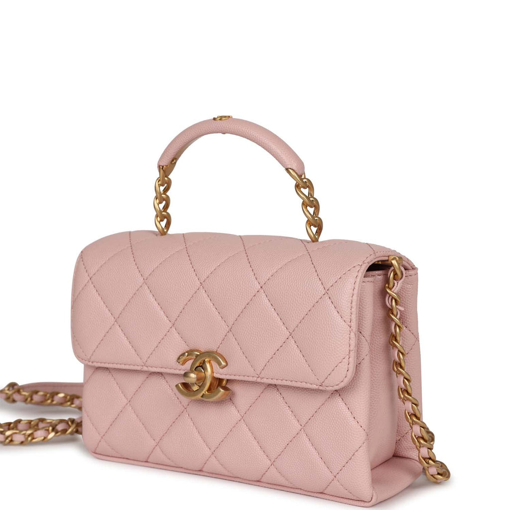 Chanel Pink Caviar And Python Top Handle Flap Bag Gold Hardware