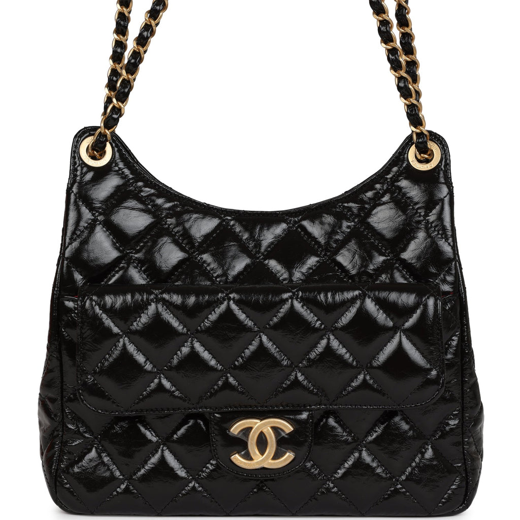 Chanel Black Quilted Leather Button Up Hobo Chanel