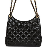 Chanel 23B Black Shiny Lambskin Trendy Chain Large Hobo Bag with