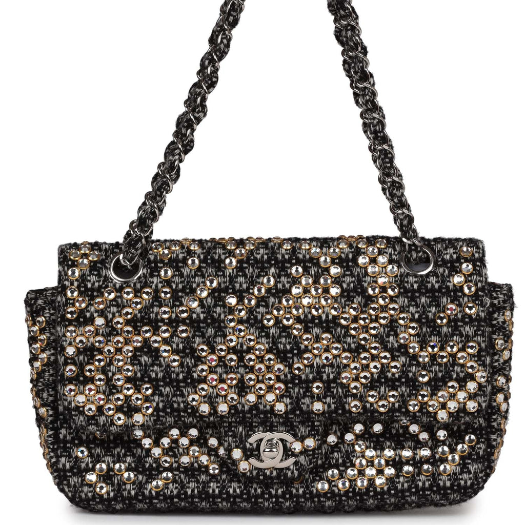 Pre-owned Chanel Medium Single Flap Black and White Tweed With Crystal –  Madison Avenue Couture