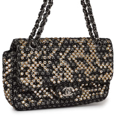 Pre-owned Chanel Medium Single Flap Black and White Tweed With Crystals Silver Hardware