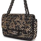 Pre-owned Chanel Medium Single Flap Black and White Tweed With Crystals Silver Hardware