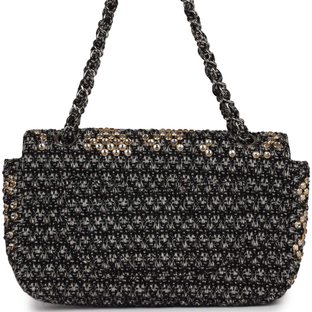 Pre-owned Chanel Medium Single Flap Black and White Tweed With Crystal –  Madison Avenue Couture