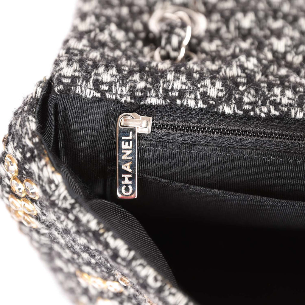 Pre-owned Chanel Medium Single Flap Black and White Tweed With Crystal –  Madison Avenue Couture