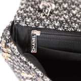 Pre-owned Chanel Medium Single Flap Black and White Tweed With Crystals Silver  Hardware