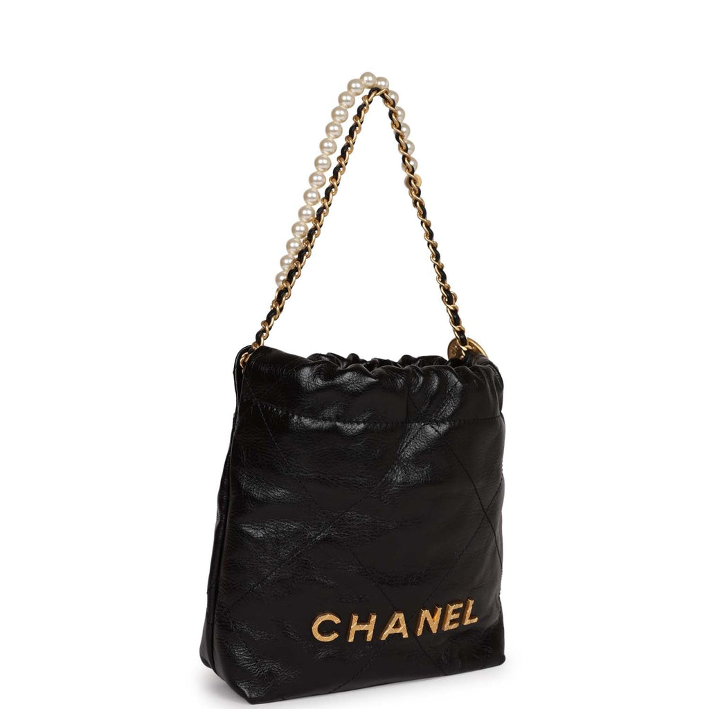 Chanel Mini 22 Bag Black Calfskin and Pearl Antique Gold Hardware -Balance Due
