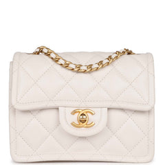 Chanel Mini Sweet Classic Flap White Caviar Aged Gold Hardware